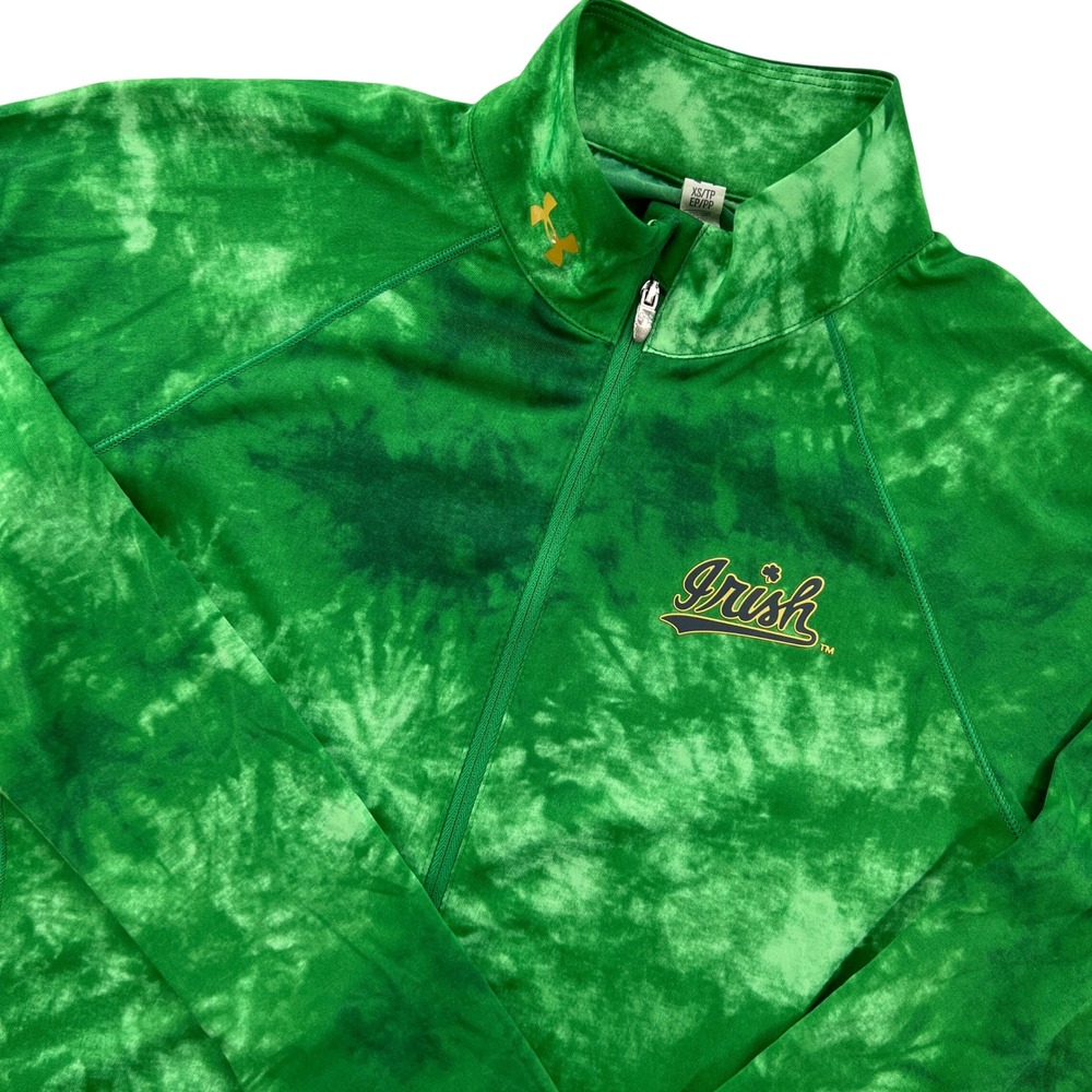 Under Armour Notre Dame Irish Quarter Zip Women XS Green Tie Dye Pullover Sporty